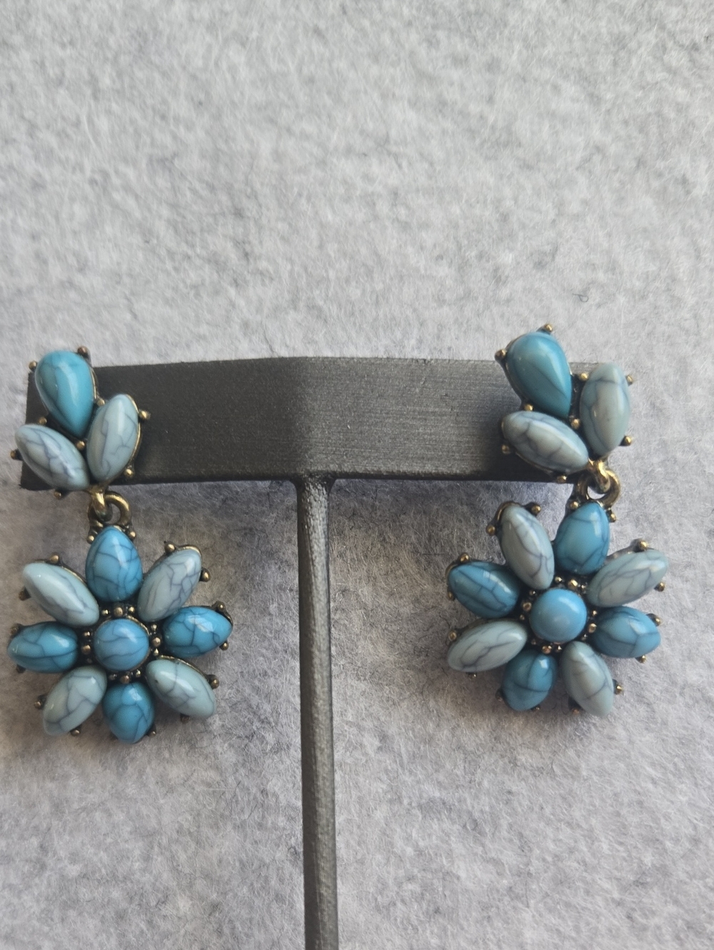 Faux Tourquoise Silvertone Blue Floral Drop Earrings - Women Jewelry